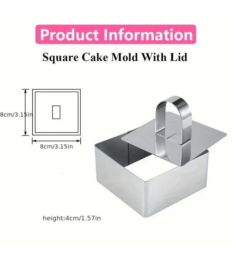 430 Stainless Steel Square Pastry Molds with Mousse Ring and Pusher For Cake Dessert Baking - Image 4