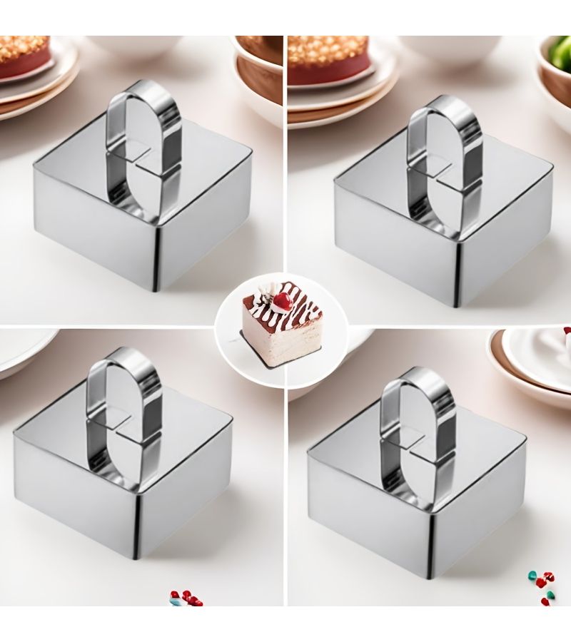 430 Stainless Steel Square Pastry Molds with Mousse Ring and Pusher For Cake Dessert Baking - Image 1