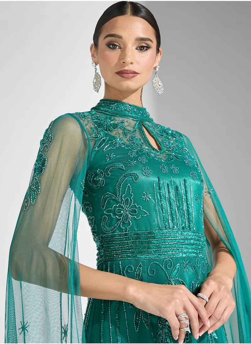 فروك اند فرل Embellished Cape Sleeve Dress