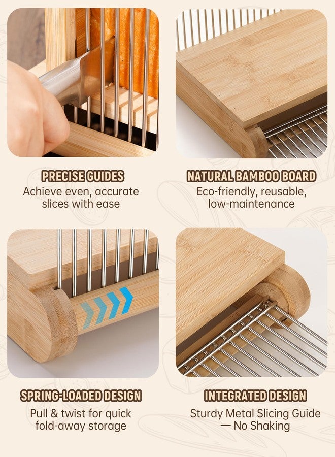NiHome Bamboo Bread Slicer for Homemade Bread with Stainless Steel Guides, Adjustable Thickness for Toast & Sandwiches, Foldable Compact Sourdough Wood Cutting Board - Image 4