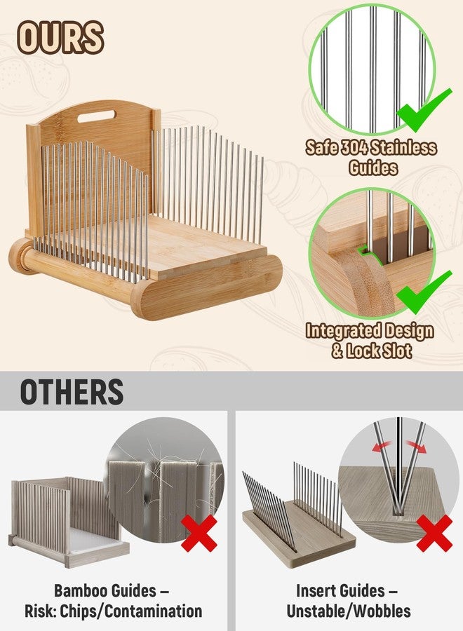 NiHome Bamboo Bread Slicer for Homemade Bread with Stainless Steel Guides, Adjustable Thickness for Toast & Sandwiches, Foldable Compact Sourdough Wood Cutting Board - Image 2