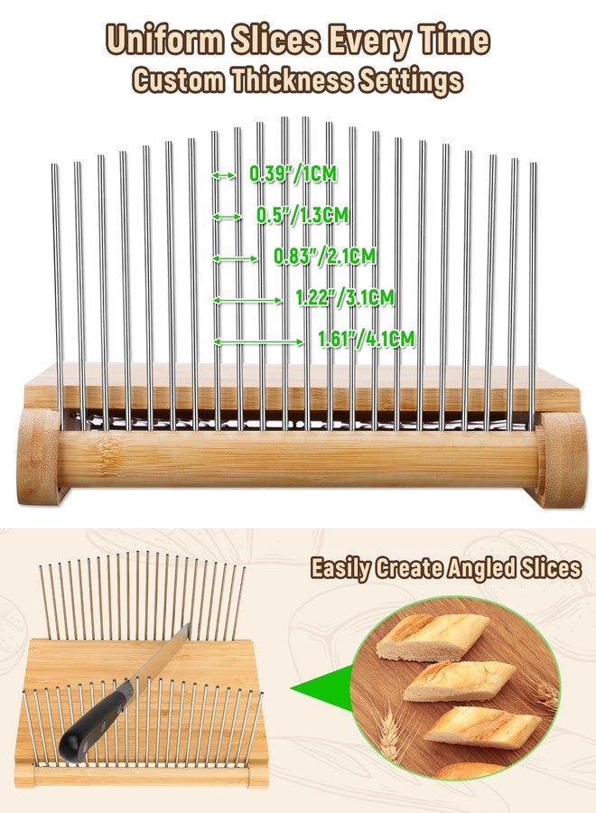 NiHome Bamboo Bread Slicer for Homemade Bread with Stainless Steel Guides, Adjustable Thickness for Toast & Sandwiches, Foldable Compact Sourdough Wood Cutting Board - Image 5