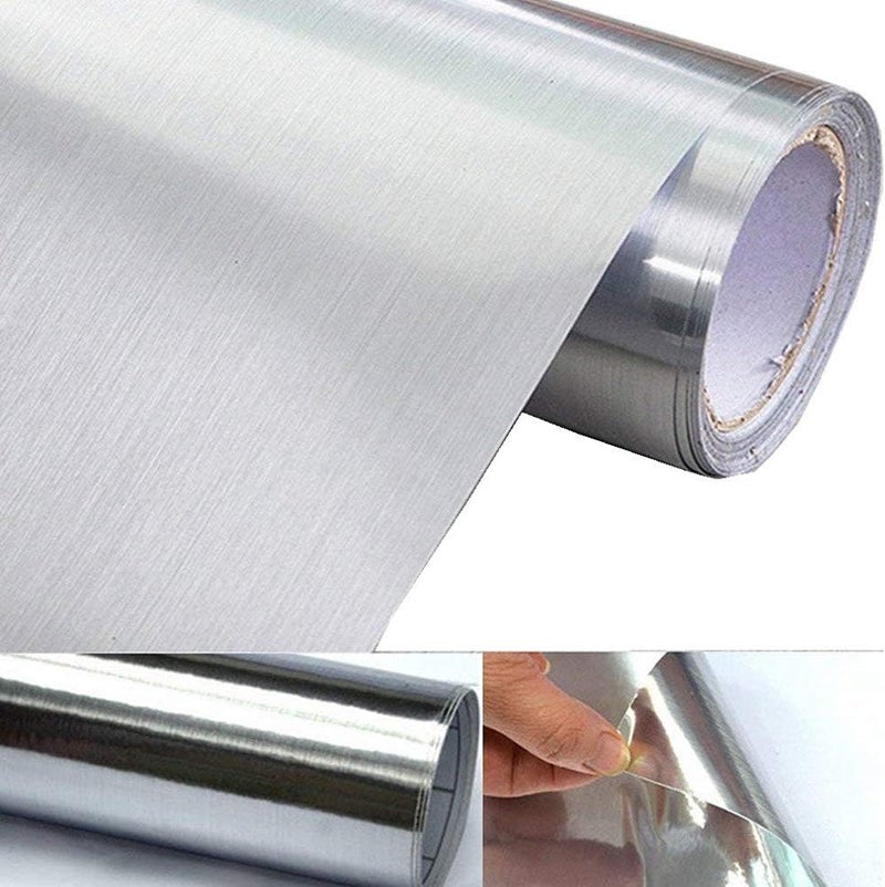 UPREDO Thick Metal Look Stainless Steel Adhesive Metallic Shelf Liner Paper Vinyl Film Backsplash Cover 15.8inch by 100inch - Image 1