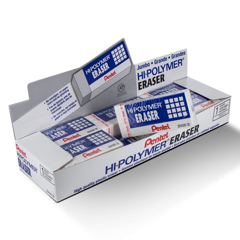 Pentel Hi-Polymer Eraser, Jumbo Size 12 pack(ZEH-20) - Image 1