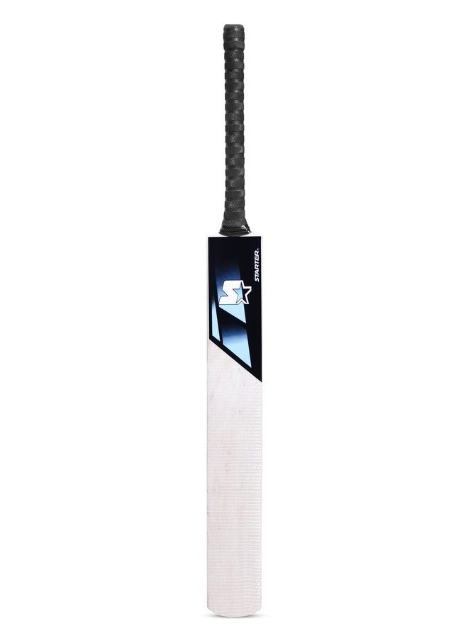 Starter Kashmir Willow Cricket Bat with Half Cane Handle- 10+ Years Kids- Size 5- Blue & White - Image 1
