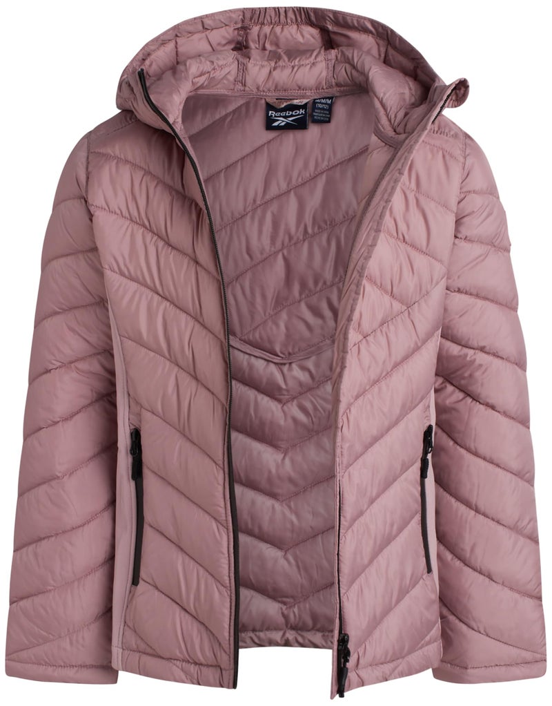 Reebok Girls Winter Jacket - Weather Resistant Hooded Quilted Puffer Parka Girls Jacket - Lightweight Warm Winter Coat, Size 7-8, Dusty Rose - Image 2