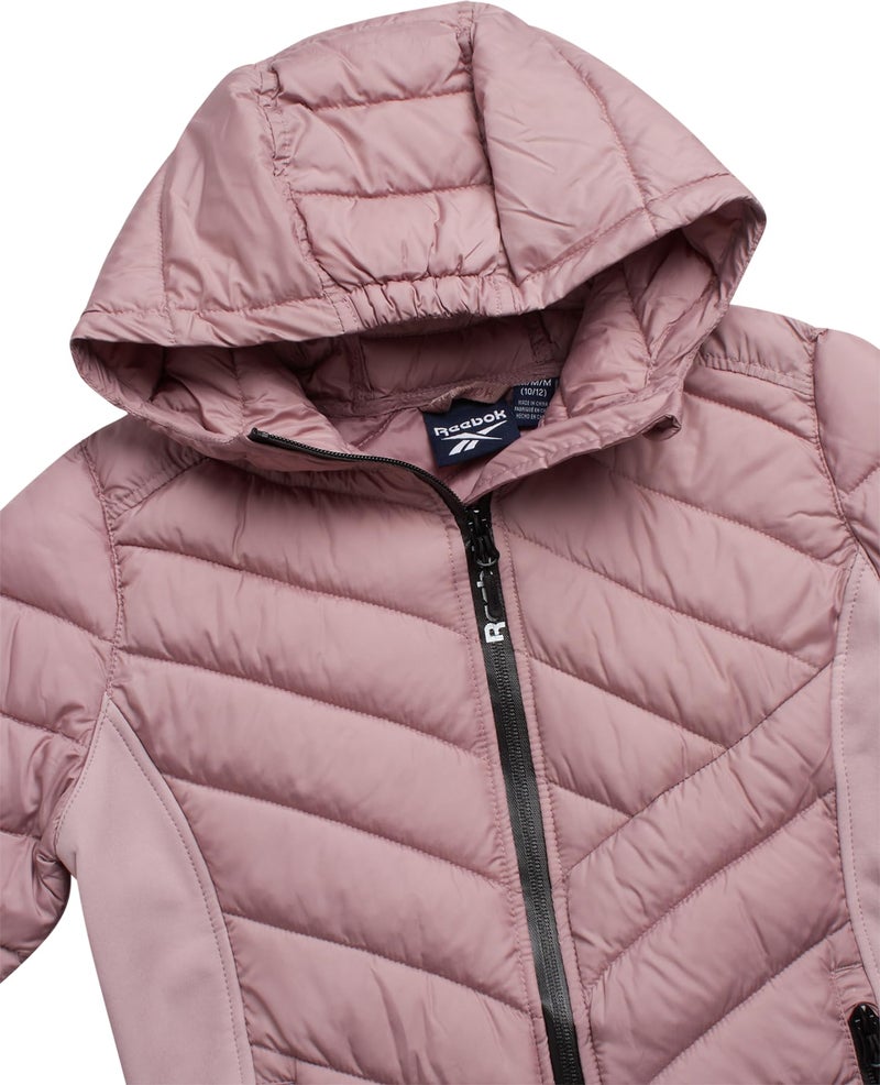 Reebok Girls Winter Jacket - Weather Resistant Hooded Quilted Puffer Parka Girls Jacket - Lightweight Warm Winter Coat, Size 7-8, Dusty Rose - Image 5