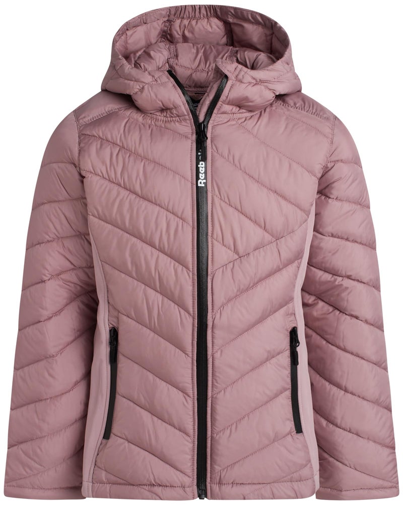 Reebok Girls Winter Jacket - Weather Resistant Hooded Quilted Puffer Parka Girls Jacket - Lightweight Warm Winter Coat, Size 7-8, Dusty Rose - Image 1