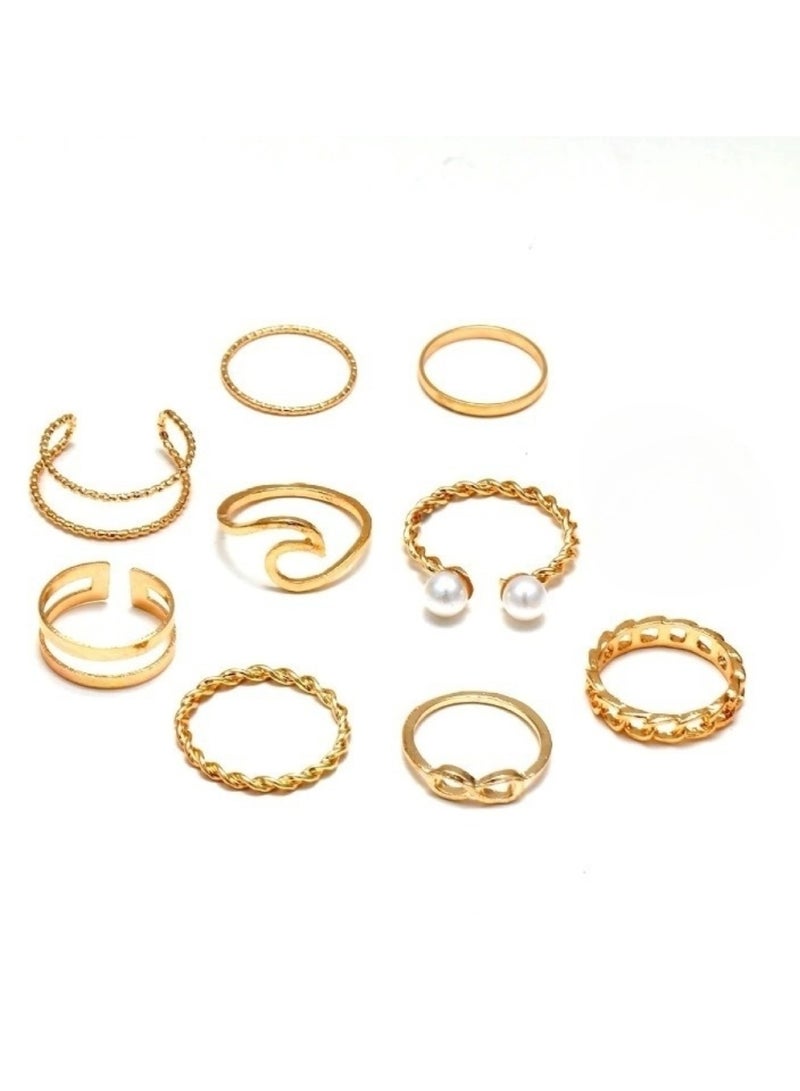Huitich 9 Pcs Multi-size Elegant Fashion Rings Set Gold Colour  - Image 1