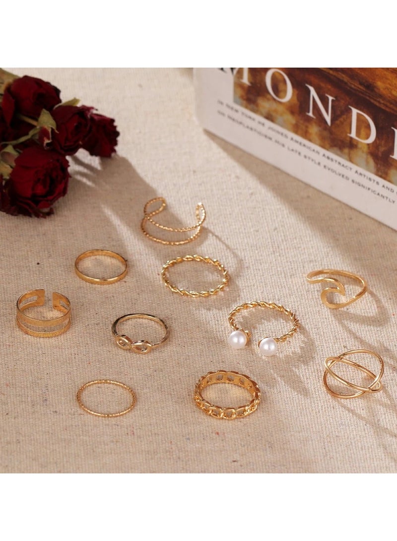 Huitich 9 Pcs Multi-size Elegant Fashion Rings Set Gold Colour  - Image 3