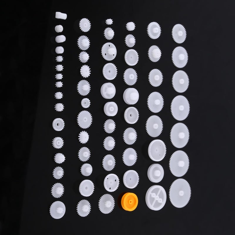 Walfront Plastic Motor Gears DIY Robot Gear Kit Pulley Belt Single and Double Crown Gears Set for DIY Car Robot (64 Kinds) - Image 2