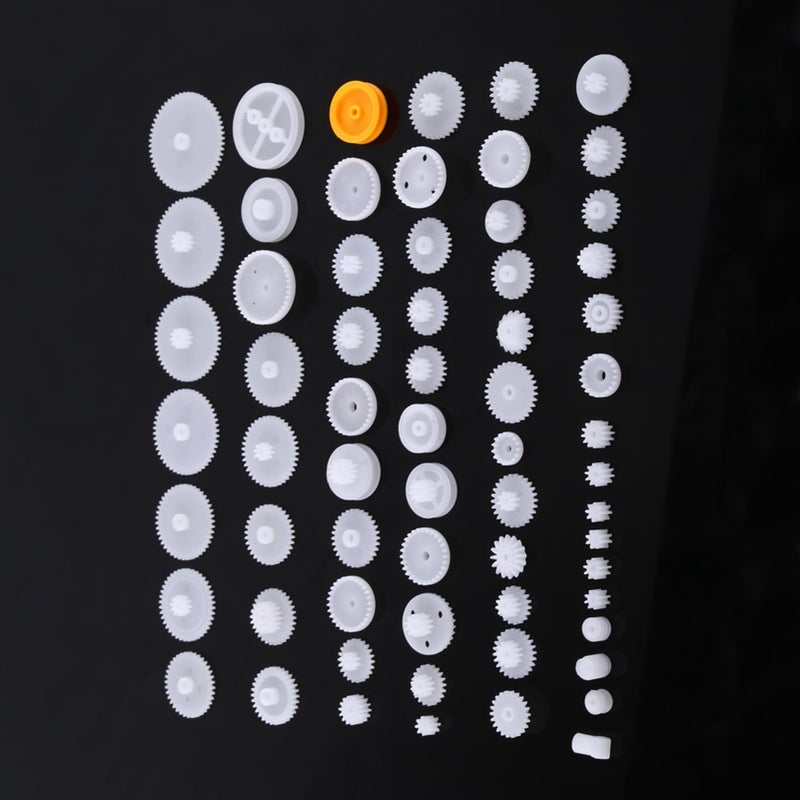 Walfront Plastic Motor Gears DIY Robot Gear Kit Pulley Belt Single and Double Crown Gears Set for DIY Car Robot (64 Kinds) - Image 5