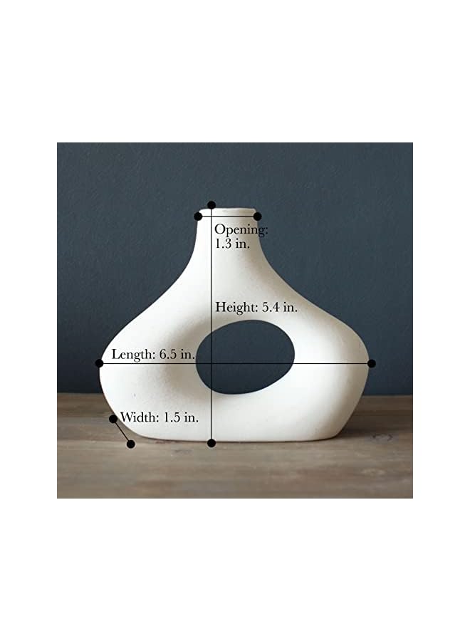 Green Tiger Donut Vase, Set of 2 - Minimalist Nordic, White Ceramic Hollow Donut Vase Decor | Table Centerpiece, Olive Plant, Wedding, Living Room, Bookshelf, Office, Modern Home, Entryway, Console - Image 3