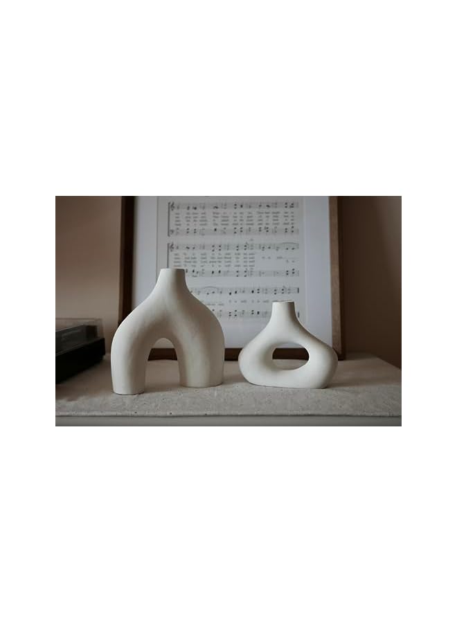 Green Tiger Donut Vase, Set of 2 - Minimalist Nordic, White Ceramic Hollow Donut Vase Decor | Table Centerpiece, Olive Plant, Wedding, Living Room, Bookshelf, Office, Modern Home, Entryway, Console - Image 5