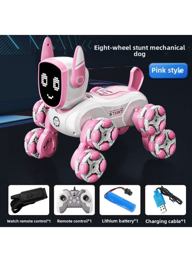 Intelligent Voice Control Eight Wheel Stunt Robot Dog Gesture Sensing Pink Remote Control Car Children's Programming Pet Toy-Color:Md572 Pink, Ordinary Dual Remote Control-Scale:Two Sets Of Lithium  - Image 1