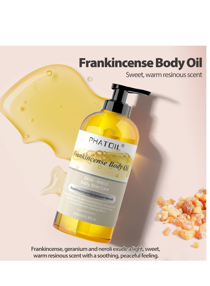 PHATOIL Frankincense Body Oil 8.8 FL.OZ, 260 ml Moisturizing Massage Oil Skin Oil with Pump, Body Oils for Men and Women Skincare, Blends of Natural Plant Oils and Essential Oils, Frankincense Oil - Image 2