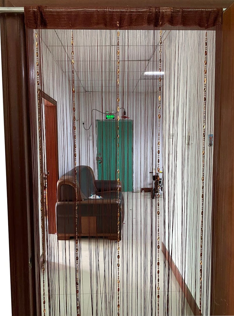 ستارة باب زيدتانغ مزينة بالأزرار مع خيوط وشرابات لفصل غرفة المعيشة 3930 × 7850 بني