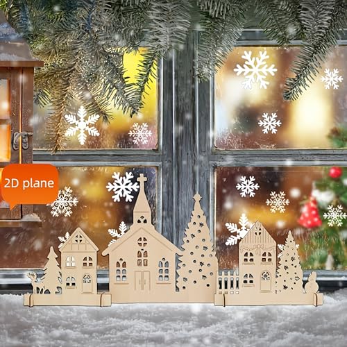 Cliths 6pcs Rustic Wooden Christmas Village Handcrafted Holiday Tabletop Decor for Fireplace or Window Display with Festive Ornaments, No Electricity Needed 48x10.6 in - Image 4