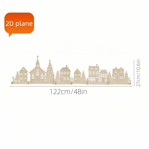 Cliths 6pcs Rustic Wooden Christmas Village Handcrafted Holiday Tabletop Decor for Fireplace or Window Display with Festive Ornaments, No Electricity Needed 48x10.6 in - Image 2