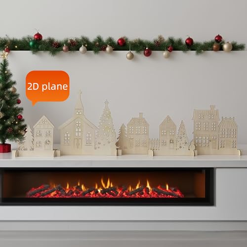 Cliths 6pcs Rustic Wooden Christmas Village Handcrafted Holiday Tabletop Decor for Fireplace or Window Display with Festive Ornaments, No Electricity Needed 48x10.6 in - Image 5