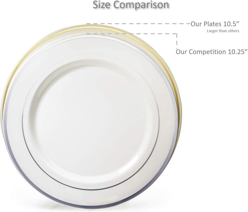 OCCASIONS FINEST PLASTIC TABLEWARE OCCASIONS 240 Piece Disposable Plastic Plates Heavy Duty for 120 Guests, Fancy Dinnerware Set for Wedding Party, China-Like Look, 10.5" Dinner & 7.5" Salad/Dessert, BPA Free, Plain Ivory Collection - Image 5