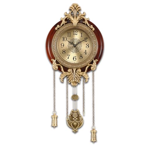 Aero Snail Brown Vintage Pendulum Wall Clock, Solid Wood Hanging Clock, Silent Non Ticking Quartz Movement, Analog Watch for Home Office Kitchen Classroom, W205BX14 - Image 1