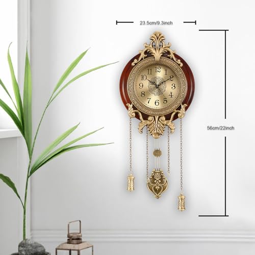 Aero Snail Brown Vintage Pendulum Wall Clock, Solid Wood Hanging Clock, Silent Non Ticking Quartz Movement, Analog Watch for Home Office Kitchen Classroom, W205BX14 - Image 4