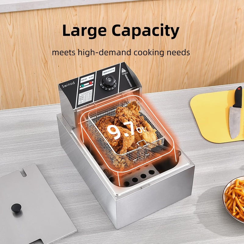 Swinod Commercial Deep Fryer with Baskets, 1700W 9.7QT/9.1L Thickened Stainless Steel Countertop Electric Oil Fryer, Large Capacity with Temperature Control (6L) - Image 3