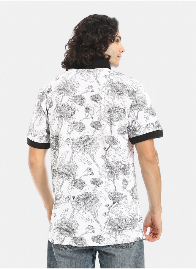 Red Circle Self Pattern Regular Fit Polo Shirt  - Image 3