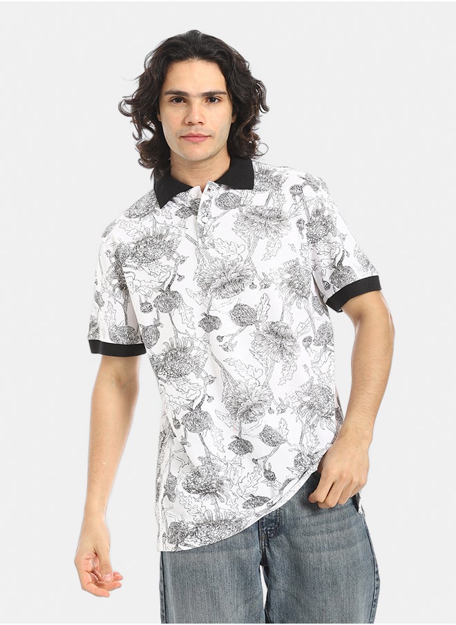 Red Circle Self Pattern Regular Fit Polo Shirt  - Image 1