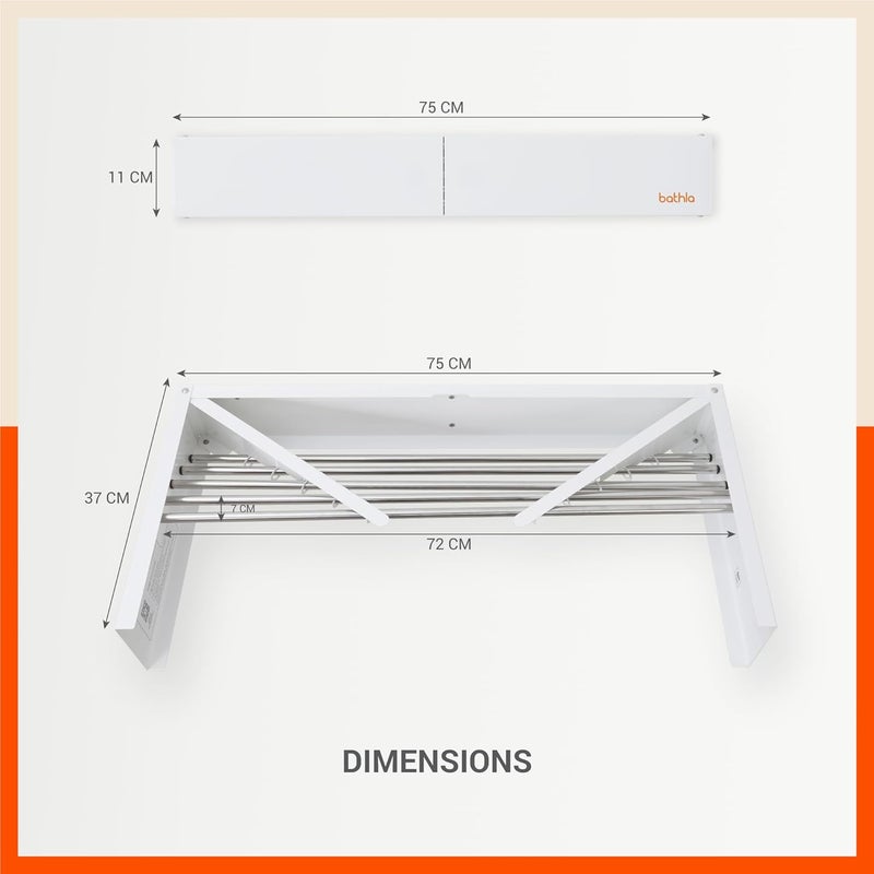 Bathla Mobidry Eze Wall Mounted Clothes Drying Rack 5 Steel Rods 35 m Length White 2 Year Warranty - Image 5