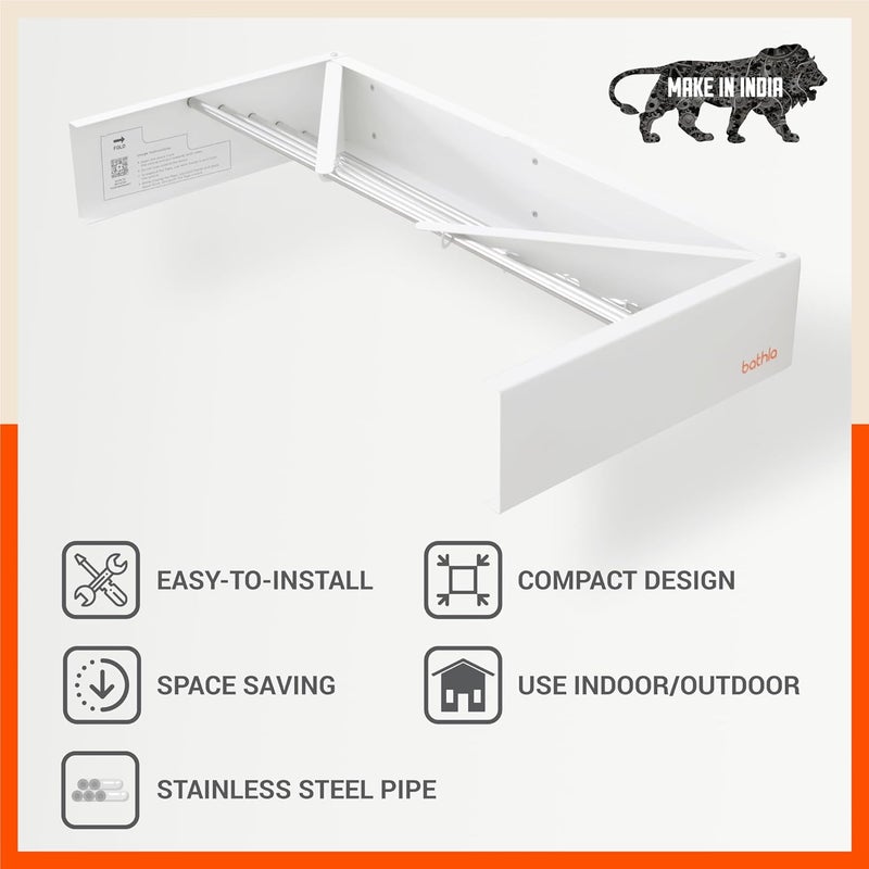 Bathla Mobidry Eze Wall Mounted Clothes Drying Rack 5 Steel Rods 35 m Length White 2 Year Warranty - Image 4