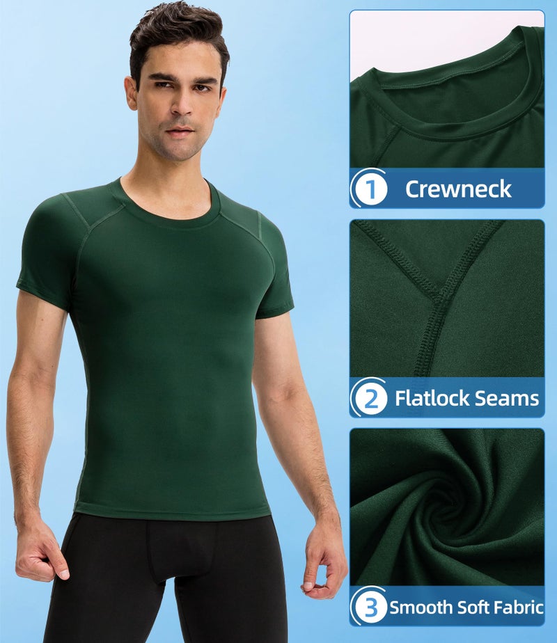 SPVISE Dark Green Short Sleeve Compression Shirt Men Dry Fit Athletic Workout Sports Undershirt Baselayer Tops for Basketball - Image 3
