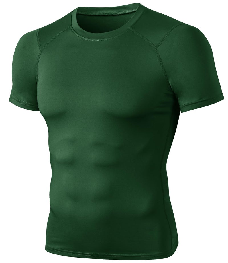 SPVISE Dark Green Short Sleeve Compression Shirt Men Dry Fit Athletic Workout Sports Undershirt Baselayer Tops for Basketball - Image 1