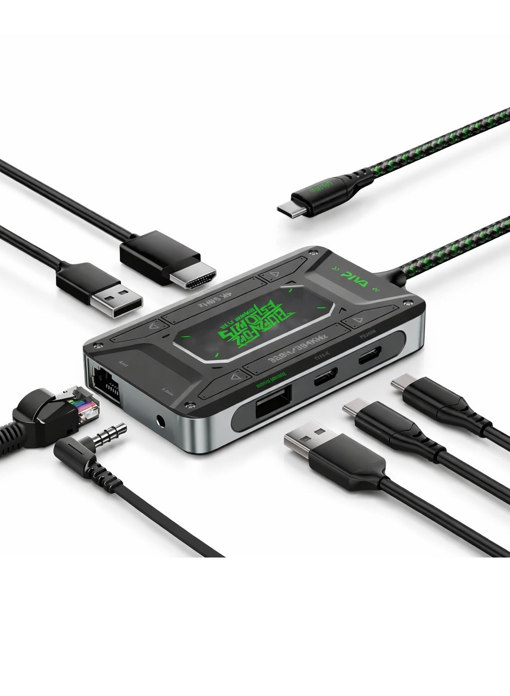PIVA DS7 7-in-1 USB-C Docking Station and Gaming Hub, Multi USB Port Type-C Adapter with Ethernet Adapter – 4K@60Hz HDR Video Output, 100W PD Fast Charging, 32Bit/384KHz Hi-Fi Audio, Gigabit Ethernet, USB 3.1 High-Speed Data Transfer for Streaming & Recording – Compatible with RedMagic, iPhone, iPad, Android & Laptops