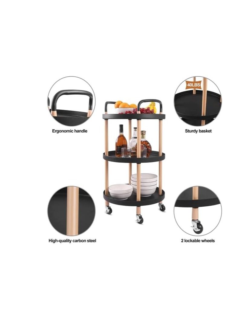 BLOOMING TIME 3 Tier kitchen Shelf Storage Rolling Indoor Home Service Trolley - Image 2