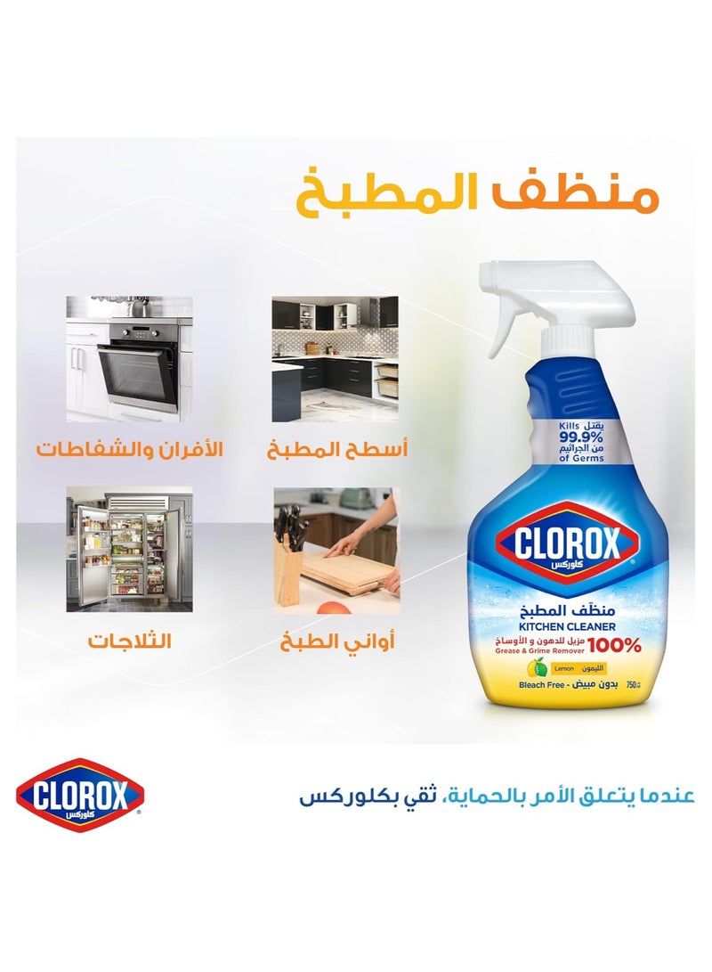 Clorox Kitchen Cleaner Spray, Bleach Free, 100% Grease & Grime Remover, Lemon 750ml - Image 2