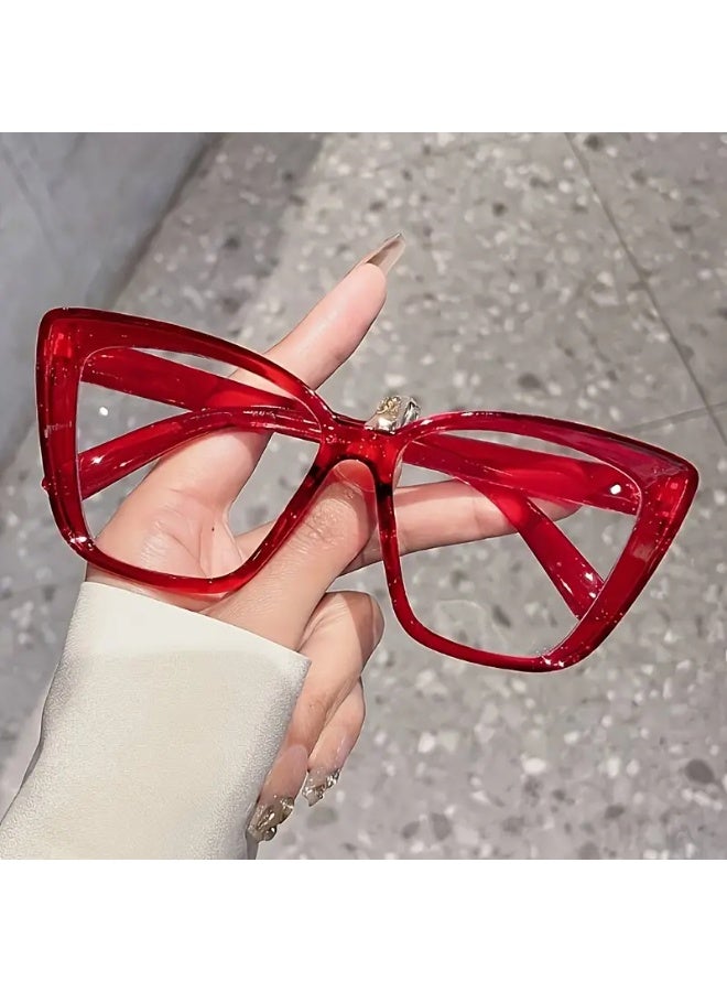 SCENT HOUSE 1PC Stylish Oversized Cat Eye Women's Glasses Classic Versatile Design Perfect for Fashion Gifting Includes Eyeglass Case Blue Light Blocking Glasses - Image 1