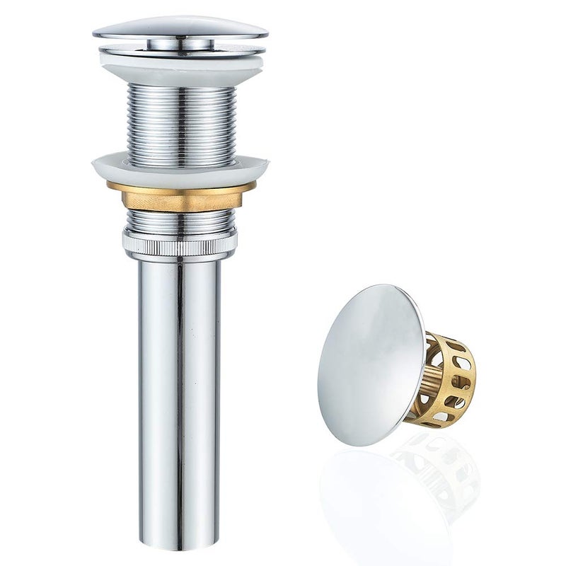 VOTON Bathroom Sink Drain without Overflow with Strainer Basket Detachable Vessel Sink Lavatory Vanity Pop Up Drain Stopper Polished Chrome