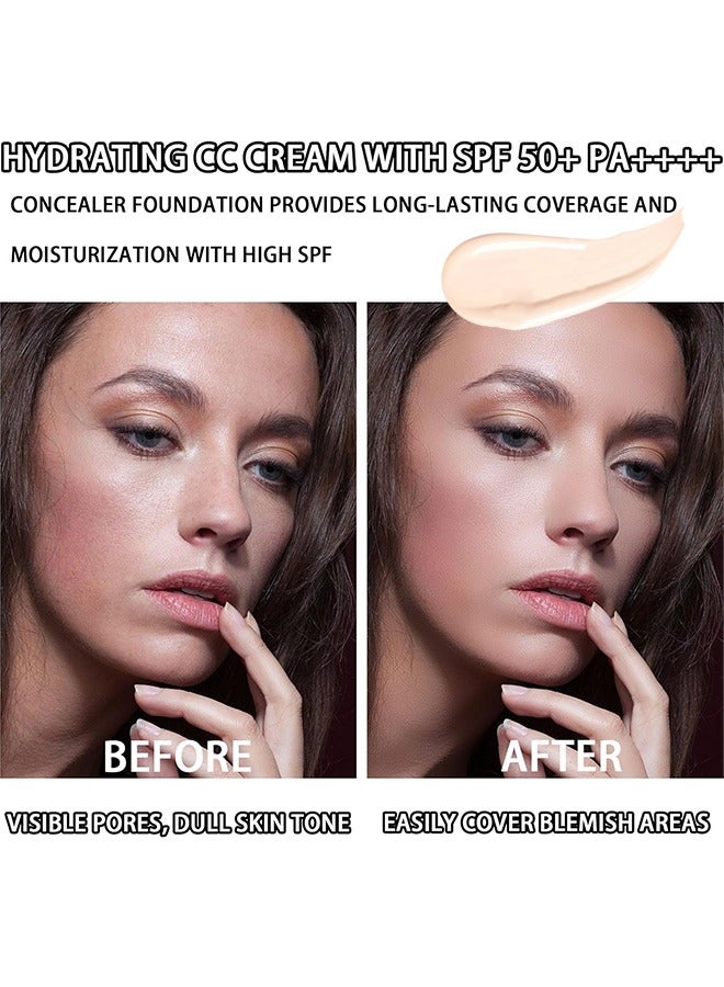 OCHEAL CC + Liquid Foundation, SPF50+ PA++++ Sunscreen, Colour Correcting Face Sunscreen And Foundation, Pre-Makeup Primer Moisturizing Skin Concealer, Ivory Color - Image 3