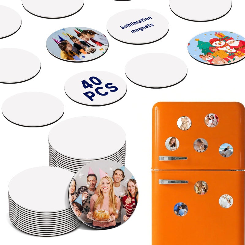 UJL 40 Pcs Sublimation Magnets Custom Round Fridge Magnets Personalized Sublimation Blanks Bulk for Home Kitchen Refrigerator Microwave Oven DIY Craft Gifts - Image 1