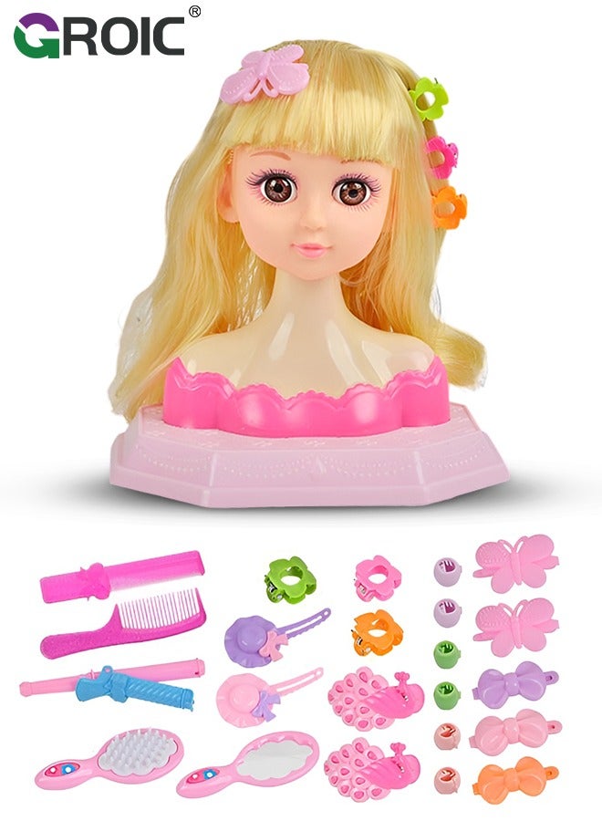 GROIC Long Hair Doll Princess Model Head Doll, Half Body Play House Dressing Braid Toy, Design Model Doll Head, Girls Playset with Beauty and Fashion Accessories,Hair Styling Doll Head - Image 1