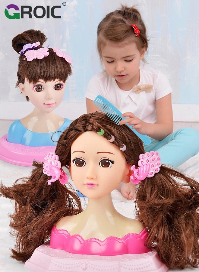 GROIC Long Hair Doll Princess Model Head Doll, Half Body Play House Dressing Braid Toy, Design Model Doll Head, Girls Playset with Beauty and Fashion Accessories,Hair Styling Doll Head - Image 3