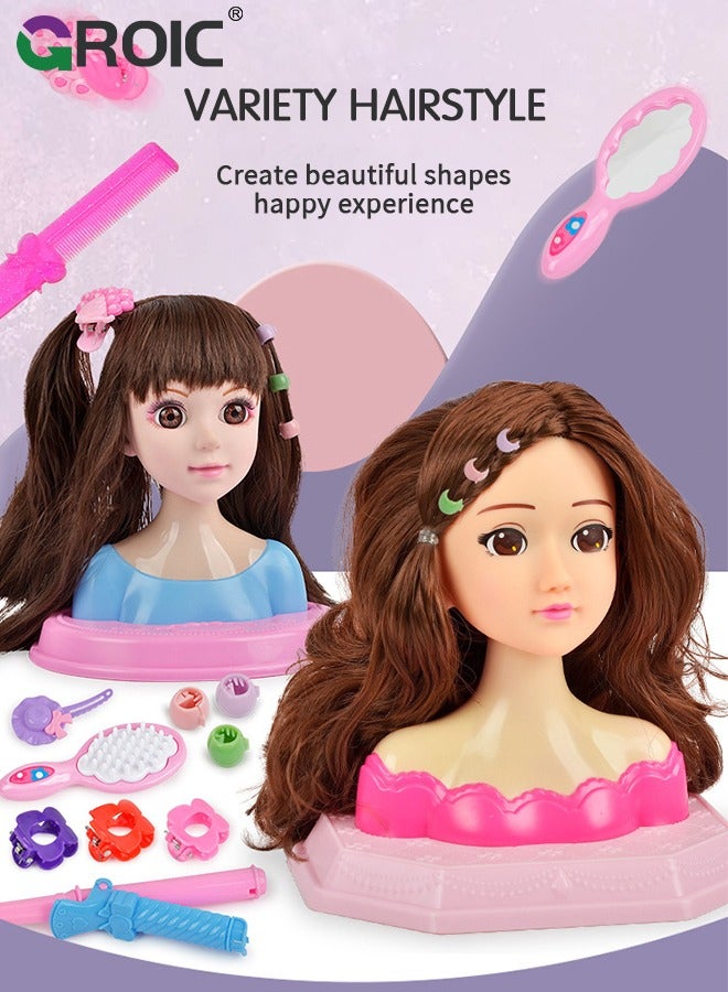 GROIC Long Hair Doll Princess Model Head Doll, Half Body Play House Dressing Braid Toy, Design Model Doll Head, Girls Playset with Beauty and Fashion Accessories,Hair Styling Doll Head - Image 2