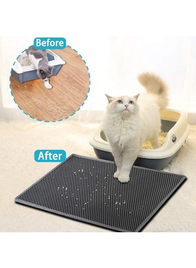بساط فضلات القطط كبير مزدوج الطبقات | تصميم خلية النحل لالتقاط الرمل | مضاد للانزلاق ومقاوم للماء | يمنع تسرب البول ويحافظ على نظافة الأرض - Image 2