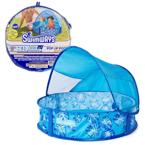 Swimways Elite PopUp Above Ground Pool Baby Pool with Canopy Carrying Case Foldable Kiddie Pool for Ages 924 Months Measures 32 Blue - Image 1