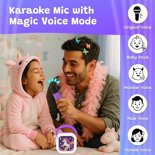 WonderBuddy StoryBox Mini, 250+ Stories Preloaded, Karaoke Mic for Singing, RGB Lights, Kids BT Speaker, Musical Toy, Storytelling Toys, Birthday Gift for 6-10 yr Girls - Unicorn with Mic - Image 4