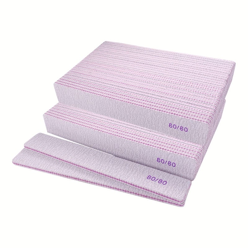 GigaGround 80/80 Grit Nail Files, Emery Boards Nail File for Acrylic and Gel Nails, Coarse Nail File Double Sided 80 Grits Emory Professional Filers Reusable Washable Manicure Square Gray (50 Pcs 80/80 Grit) - Image 1