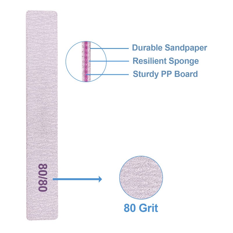 GigaGround 80/80 Grit Nail Files, Emery Boards Nail File for Acrylic and Gel Nails, Coarse Nail File Double Sided 80 Grits Emory Professional Filers Reusable Washable Manicure Square Gray (50 Pcs 80/80 Grit) - Image 3