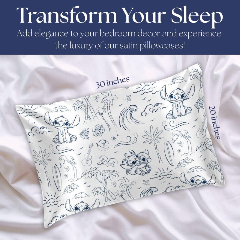 Jay Franco Satin Pillowcase - Standard Size 20x30 Inch Silky Soft Premium Pillow Cover, White - Lilo and Stitch - Image 2